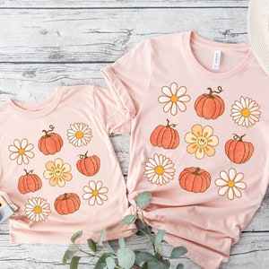 ピンクのパンプキンパッチシャツ、ママと私の秋シャツ、ママと私のための秋シャツ、幼児用ハロウィンコスチュームシャツ