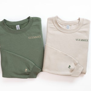 Personalized Embroidered Sweatshirt, Roman Numeral Initial On Sleeve, Anniversary Gift For Him, Couple Sweatshirt Roman Numerals,
