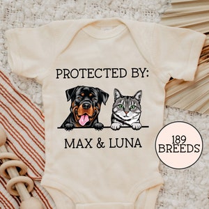 Baby Shower Gift, Protected By Dog Onesie®, Custom Dog Onesie®, Personalized Dog Name Onesie®, Baby Gift, Custom Pet Baby Onesie®