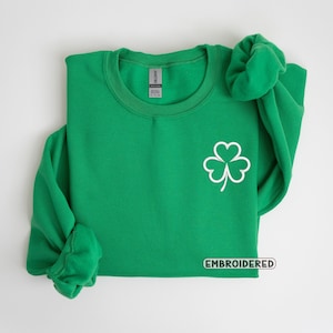 Embroidered Shamrock Sweatshirt, Embroidered St Patricks, Saint Patrick&#39;s Day Sweatshirt, Clover Sweatshirt, Women St Patricks Sweatshirt