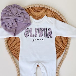 Going Home Outfit, Personalized Purple Romper, Baby Girl Coming Home Outfit, Baby Romper Hat Set, Baby Shower Gift, Lavender Baby Romper,