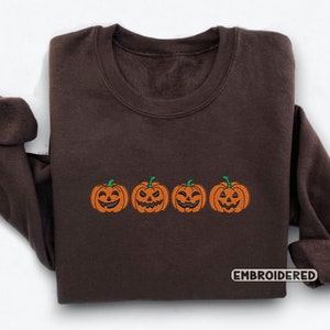 Embroidered Pumpkin Sweatshirt, Embroidered Fall Sweatshirt,Jack-o-Lantern Sweatshirt, Halloween Embroidered Sweatshirt, Spooky Season