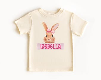 Paasshirt voor meisjes, paashaas shirt, paasmeisje shirt, gepersonaliseerd paasshirt, pastel paasmeisje outfit, konijntje met strik, op maat