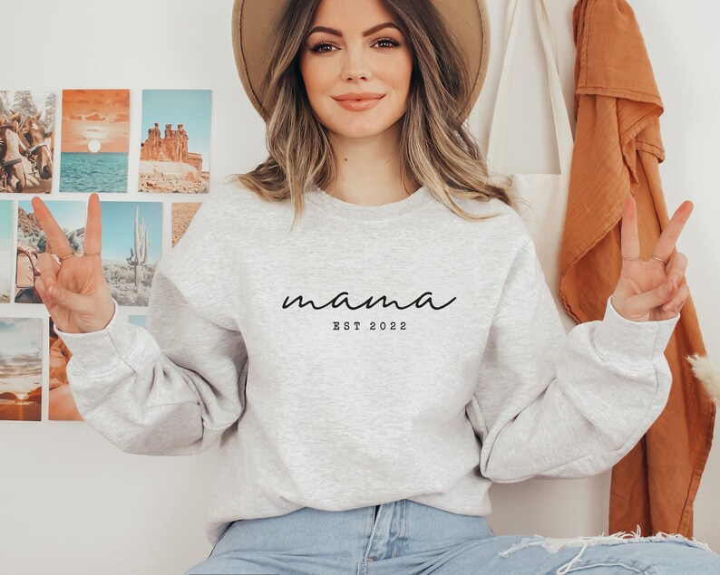 Mama Est Sweatshirt, Mama Est 2024 Sweatshirt, Custom Mom Sweatshirt, Mom Gift, New Mom Gift, Mama Sweatshirt, Gift for Mom, Retro Mom Ash Gray