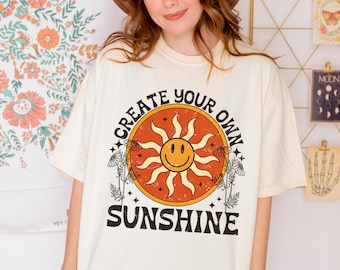 Create Your Own Sunshine Shirt, Comfort Colors Summer Shirt, Retro Comfort Colors Shirt, Gift For Her, Retro Sun T-Shirt, Mother's Day Gift