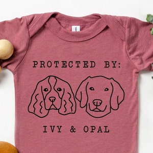 Protected By Dog Onesie®, Custom Dog Breed Onesie®, Personalized Dog Name Baby Onesie®, Dog Sibling Outfit, Baby Shower Gift, Typewriter Heather Mauve