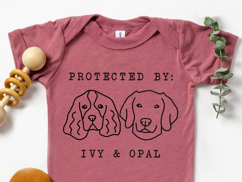 Protected By Dog Onesie®, Custom Dog Breed Onesie®, Personalized Dog Name Baby Onesie®, Dog Sibling Outfit, Baby Shower Gift, Typewriter Heather Mauve