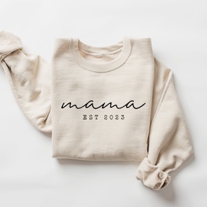 Mama Est Sweatshirt, Mama Est 2024 Sweatshirt, Custom Mom Sweatshirt, Mom Gift, New Mom Gift, Mama Sweatshirt, Gift for Mom, Retro Mom Sand