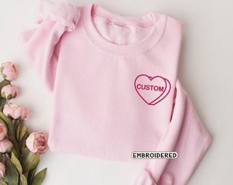 Sudadera bordada del Día de San Valentín, sudadera de conversación de corazón de caramelo, regalo del día de San Valentín, sudadera de San Valentín bordada personalizada
