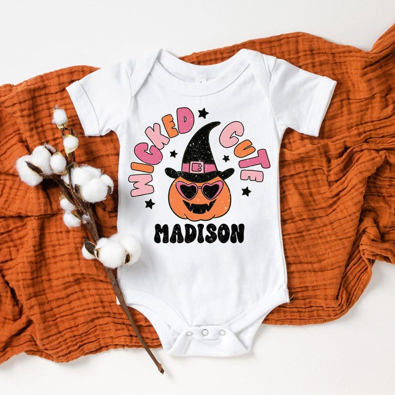 Personalized Halloween Onesie®, Halloween Girl Onesie®, Baby Shower Gift, Newborn Halloween Gift, Cute Pumpkin Onesie®, Baby Halloween image 2