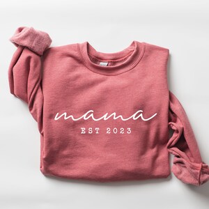 Mama Est Sweatshirt, Mama Est 2024 Sweatshirt, Custom Mom Sweatshirt, Mom Gift, New Mom Gift, Mama Sweatshirt, Gift for Mom, Retro Mom Heather Red