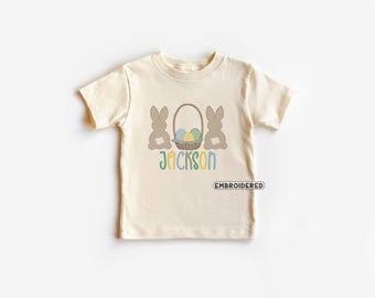 男の子用イースターシャツ、イースターバニー刺繍シャツ、男の子用イースターシャツ、パーソナライズイースターシャツ、ファーストイースターシャツ、ベビーイースター衣装