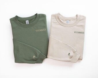 Personalized Embroidered Sweatshirt, Roman Numeral Initial On Sleeve, Anniversary Gift For Him, Couple Sweatshirt Roman Numerals,