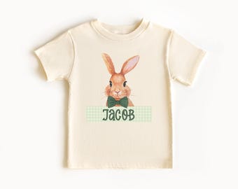 Easter Shirt for Boys, Easter Bunny Shirt, Easter Boy Shirt, Personalized Easter Shirt, Gingham Easter Boy Outfit, Bunny with Bow Tie,Custom