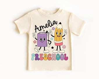 Camisa preescolar personalizada, camisa personalizada de regreso a la escuela, camisa preescolar para niñas retro, camisa preescolar para niñas