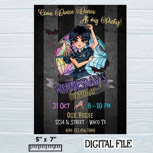 Halloween Wednesday Inspired Invitation, digital Birthday Invitation, Merlina 5x7&quot; PNG / Personalized for you / &quot;DELIVERED 24/48 hours&quot;