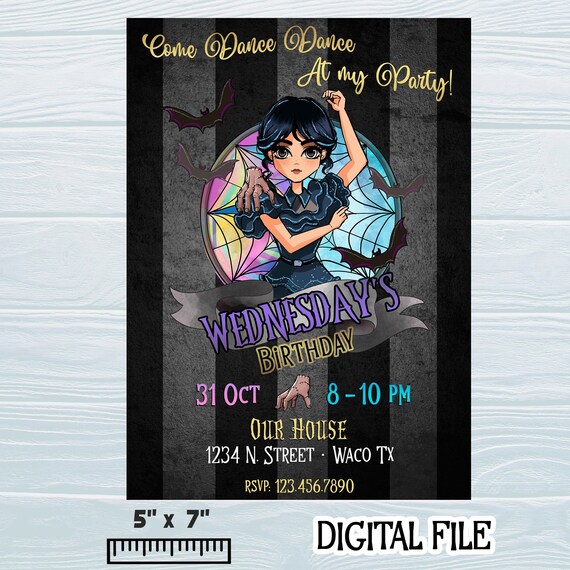 Halloween Wednesday Inspired Invitation, digital Birthday Invitation, Merlina  5x7" PNG / Personalized for you / "DELIVERED 24/48 hours"