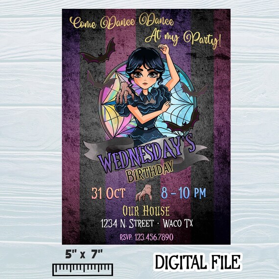 Halloween Wednesday Inspired Invitation, digital Birthday Invitation, Merlina  5x7" PNG / Personalized for you / "DELIVERED 24/48 hours"