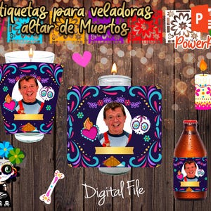 Tag der Toten Kerzenetiketten-Set / *Bearbeitbar in Powerpoint / Sofortiger Download / austauschbares Foto