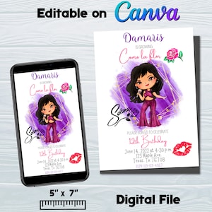 Invitation anniversaire SELENA QUINTANILLA, anniversaire moderne Selena, jolie invitation dessin Selena, invitation Como La Flor / TÉLÉCHARGEMENT instantané