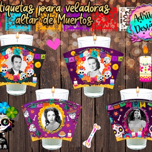 Day of the Dead Candle Label / Editable in Powerpoint / Instant Download / interchangeable photograph.