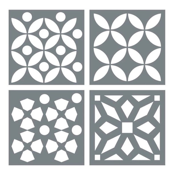 Set of 4 stencils for concrete slabs Tile stencil No. 194 DIY decorative wall design Creative wall design