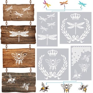 Stencil French dragonfly and bee No. 124 Stencil set 4 pieces