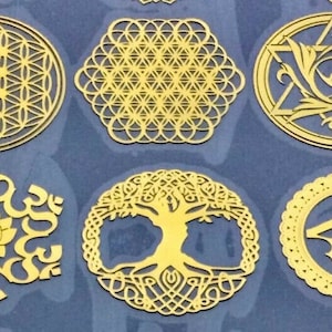 Sacred Geometry 10 x Metal Stickers Flower of Life, Metatron, Orgonite B