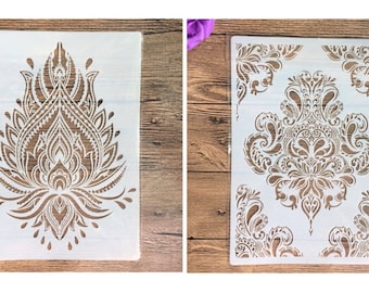 Set of 2 Stencils A4 Lily Ornaments Set No. 110 Wall Stencil Mandala