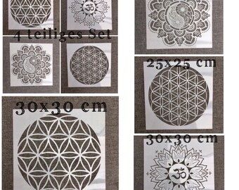 Stencil Geometria Sacra XXL Set di 4 135 Fiore della Vita, Yin & Yang, Ohm Mandala,