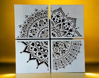 Lot de 4 pochoirs mandala 30 x 30 cm n° 226 motif mural pour mandala XXL 60 cm