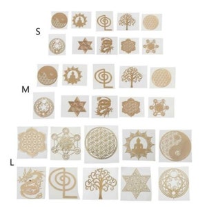 Sacred Geometry 30 x Metal Stickers Flower of Life, Metatron, Orgonite Pyramid