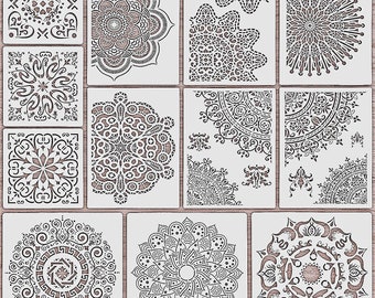 Pack de 12 pochoirs mandala de différents formats, meubles, textiles, décoration murale, peinture n° 134