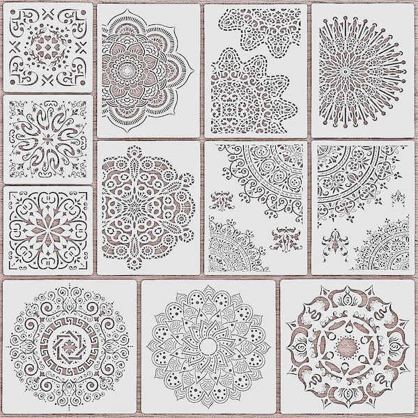 12 Stück Mandala Schablonen verschiedene Formate  Möbel Textil Wandgestaltung Malen Nr. 134
