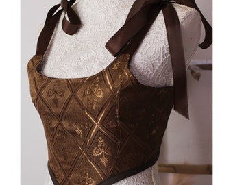 Haut de style corset en brocart brodé marron et or / haut corset de style victorien / haut bustier corset bronze / haut corset souple jacquard