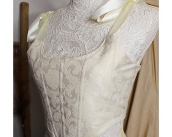 Haut de style corset en brocart brodé crème mariage / haut corset de style victorien / haut bustier corset champagne / haut corset souple jacquard