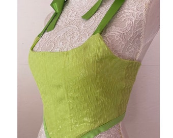 Haut corset en brocart texturé vert citron / haut corset de style victorien / haut bustier citron vert / haut corset vert