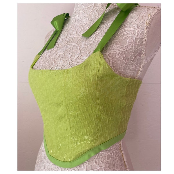Haut corset en brocart texturé vert citron / haut corset de style victorien / haut bustier citron vert / haut corset vert