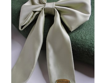 Handmade Sage Green satin hair clip bow. Made in Ireland hair accessory