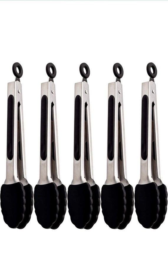 5 Pack Silicone Kitchen Cooking Tongs Set 7-inch Mini Tongs Heavy