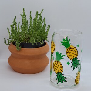 Verre à canette d&#39;ananas | Verre à café glacé | Verrerie | Verre au citron | Cadeau personnalisé | Verre de conserve de fruits d&#39;été | Verre de canette de bière esthétique