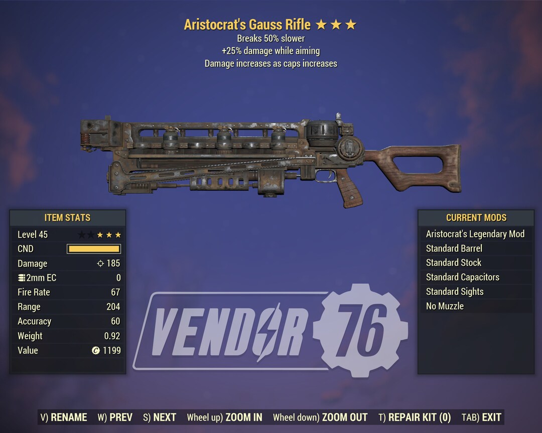 Fallout 76 PC Ar2550 Aristocrat's Gauss Rifle FO76 Etsy