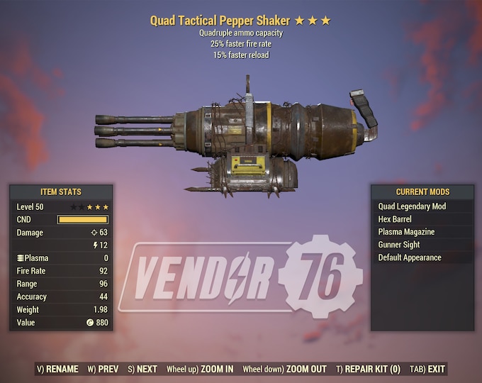 Fallout 76 PC Q2515 Quad Tactical Pepper Shaker FO76 Fast Delivery Etsy