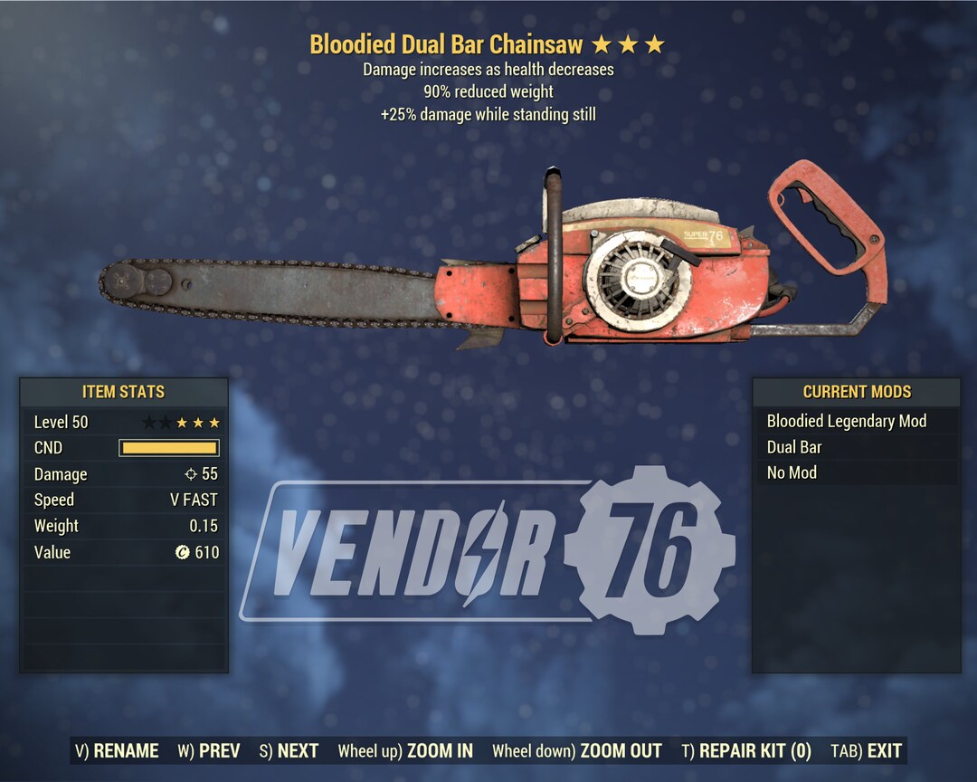 Fallout 76 PC B2590 Bloodied Dual Bar Chainsaw FO76 Etsy