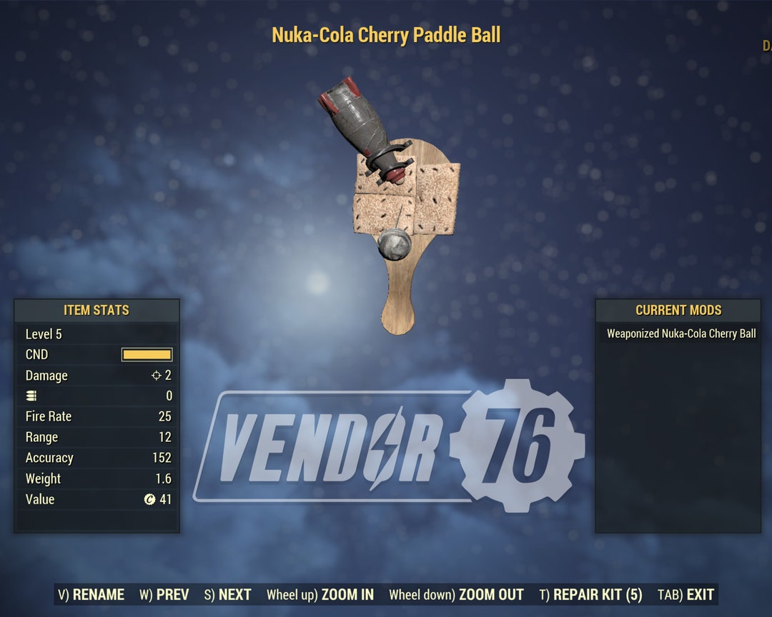 Fallout 76 Nukacola Cherry Paddle Ball Rare Super Fun Etsy