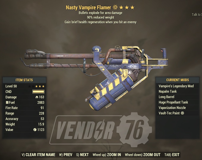 Fallout 76 OG LEGACY Vampire Explosive Flamer FO76 PC Etsy