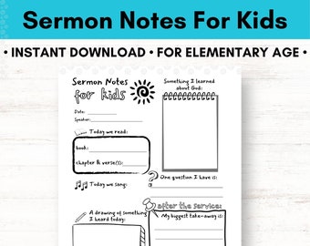 Sermon Notes for Kids, Printable Church Worksheet to Engage Your Elementary-Age Kids in Church, Simple Activity for Children's Bible Time