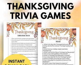 Thanksgiving Trivia Games, Printable Fall Activity, Family-Friendly Thanksgiving Activity, Great For Office Party, Classroom, Or Friends