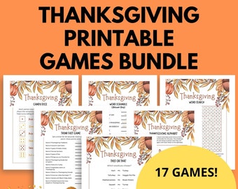 Ensemble de jeux de Thanksgiving, 17 jeux d'automne imprimables pour enfants et adultes, quiz de Thanksgiving, recherche de mots, chasse au trésor, catégories, et plus encore