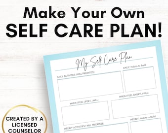 Self Care Plan Template PDF, With Guided Assessment And Self Care Checklist With 30 Ideas, Mental Health Worksheet From A Licensed Counselor